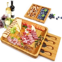 BAMBOO DALI BOARD Table set 8 in 1 wood cheese holder and stainless steel knives - £105.97 GBP