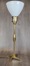 26&quot; Tall Rocket Atomic Brass Base Torchiere Table Lamp Milk Glass Shade ... - $247.49