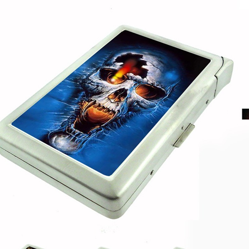 Cigarette Case with Built In Lighter Skull Design-005 - $19.75