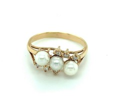 14k Cultured Saltwater Pearls and Diamond Ring (#J4930) - £256.87 GBP