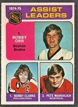 Assist Leaders Boston Bruins Bobby Orr Bobby Clarke Pete Mahovlich 1975 Opc #209 - £7.18 GBP