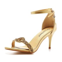 Ueen summer luxury women 7cm high heels party sandals stiletto gold bling open toe lady thumb200