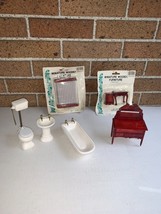 White Porcelain Ceramic Vintage Dollhouse Bathroom Furniture &amp; bedroom Set - £24.05 GBP