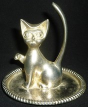 SILVERPLATED CAT IN SAUCER RING JEWELRY VANITY HOLDER - $6.00