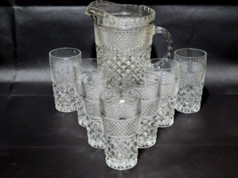 Anchor Hocking WEXFORD Diamond 64 Ounce Pitcher And 12 Ounce Glasses - S... - £35.45 GBP