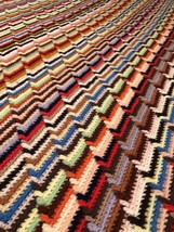 Vintage Hand Crochet Throw Blanket 44x61 Pretty Colors Reversible Fringe - £20.97 GBP