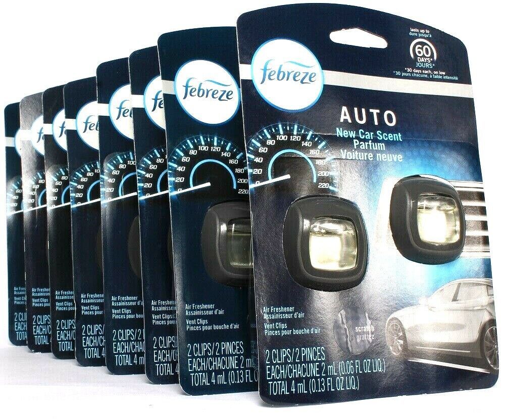 Primary image for 8 Packs Febreze 0.13 Oz Auto New Car Scent 2 Count Air Freshener Vent Clips