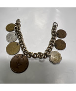 7 Genuine Coins of the World Silver Charm Bracelet Missing Clasp - $62.49 CAD