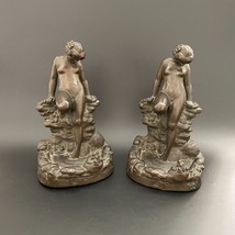 Pair Antique KBW Bronze Clad Admiration Lady Pond Frog Book Rocks Bookends, 1914 - £152.30 GBP