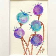 Purple Poppy Original Wall Art Handmade Watercolor Pastel Artist Signed Matted - £39.16 GBP