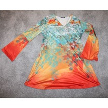 BOHO Chic Flared Sleeve Top Shirt Colorful Orange Flue Floral Design XL Azalea - £31.31 GBP