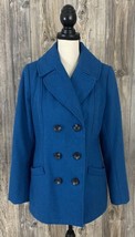 MERONA Pea Coat Women&#39;s Medium Turquoise Blue Wool Blend Silky Lined  - £18.68 GBP