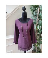 Chico&#39;s Sweater Women&#39;s Size 2 Large Purple Sheer Hem Knit Stretch Long ... - $36.01 CAD