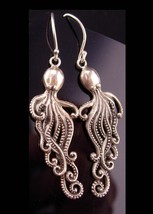 Vintage sterling Octopus earrings - steampunk jewelry - silver tentacles... - $95.00