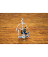 Clear and Blue Glass Hanging Bird in a Cage Figurine 3&quot; - €10,27 EUR