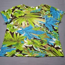 Laura Ashley Women Shirt Size L Green Retro Sequin Short Sleeve Beachy Tee Top - £9.41 GBP