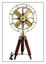 Antique Brass Golden Nautical Adjustable Hight Vintage Look Tripod Table Fan - £125.82 GBP