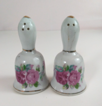 Vintage Rose Bells With Gold Tone Trim Salt &amp; Pepper Shakers Japan - $7.75