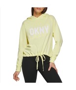 MSRP $70 Dkny Womens Hoodie Drawcord Terrycloth Logo Top Yellow Size Medium - £22.53 GBP