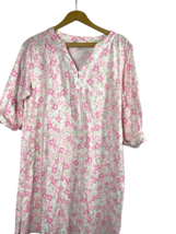 Miss Elaine Nightgown Size L Knit Pink Beige Floral Stretch Cottagecore Dainty - £28.76 GBP