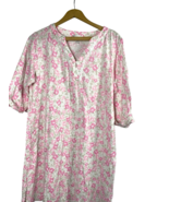 Miss Elaine Nightgown Size L Knit Pink Beige Floral Stretch Cottagecore ... - $37.18