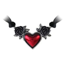 Alchemy Gothic P746 Blood Heart Necklace Pendant Necklace Ribbon Red Black Rose - $33.50