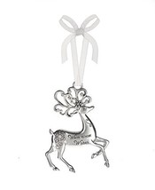 Warm Winter Wishes - Silver Reindeer Zinc Epoxy Glass Christmas Ornament - $9.75