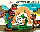 Comic Dog and Fire Hydrant Wet Paint Always Ogling 1960s Chrome Postcard - $3.91