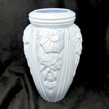 Atq Muller Freres Glass Vase Art Deco Silvery-Blue Flowers Relief France 13”H - £309.54 GBP