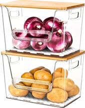 Durable Clear Bin Set with Bamboo Lids - Ideal for Vegetables and Trash ... - $54.40