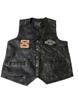 Navarre Italian Stone Biker Vest w/Patches Womens Size L Genuine Black Leather - £71.17 GBP