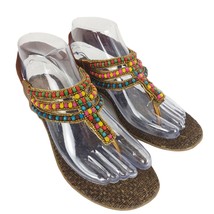 MOCHI Women&#39;s 7 Felt Bead Ankle Strap Casual Sandals 1&quot; Heel, Tribal Boh... - $19.35