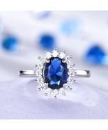 Vintage blue sapphire ring CZ diamond exquisite engagement ring white go... - £332.20 GBP