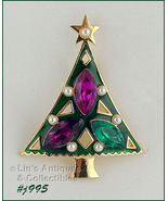 Signed Eisenberg Ice Christmas Tree Pin Rhinestones and Pearls (#J995) - £39.31 GBP