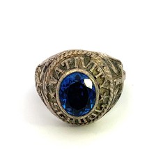 Vintage Signed Sterling Silver Blue Stone Nativity School 1975 Class Ring size 6 - £59.34 GBP