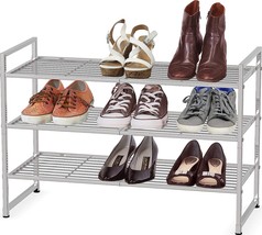3-Tier Stackable Shoes Rack Storage Shelf, Simple Houseware, Silver. - £30.81 GBP