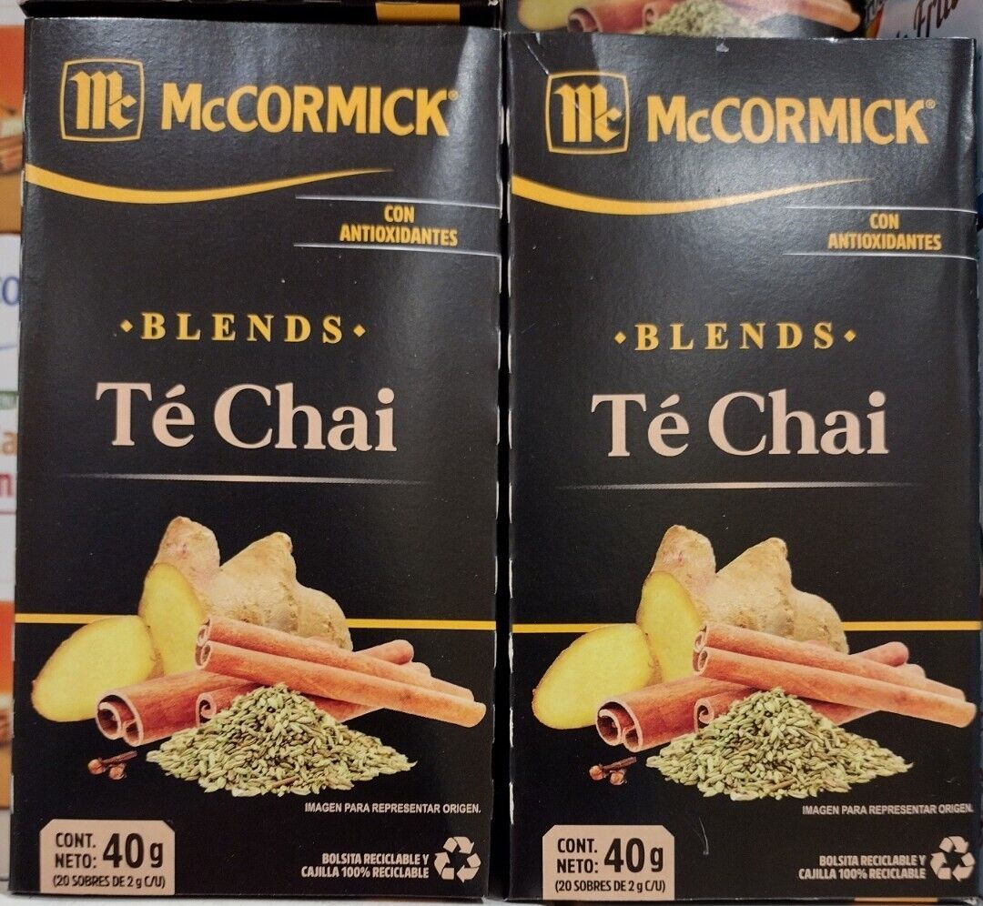 2X McCORMICK TE CHAI TEA  - 2 BOXES 20 TEA BAGS EACH - FREE SHIPPING - $15.47