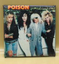 Poison 80s Hair Band Photo Pinback Square  1 1/2&quot; Band Members Jeans Big... - £5.68 GBP