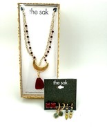 Stocking Stuffer NWT Necklace &amp; Earrings Jewelry Set Mauve Gold Tone The... - $15.99