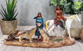 Indigenous Native American Indian Family With Horse And Wolves Migration Statue - £20.29 GBP