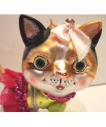 CAT Christmas Ornament Girly Cat Pink Skirt Glitter Bows, Tutu 4 1/2&quot; Ta... - $19.99