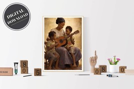 Artisan PRINTABLE wall art, Mother playing music to her children | Download - $3.49