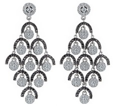 Women&#39;s Dangle Chandelier Earrings 2.87 Ct White Black Real Diamond 14k Gold - £1,800.26 GBP