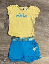 ADIDAS Baby Girl’s Shirt &amp; Shorts - 2 Piece Set - 6 MO Blue &amp; Yellow Infant - £7.87 GBP