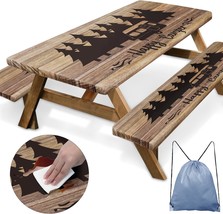 Picnic Table Cover With Bench Covers Elastic Edges, Wooden Camper Fitted... - $37.95