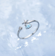 Elegant 925 Sterling Silver Shell Starfish Adjustable Charm Ring (Size 7-8) - £14.38 GBP+