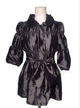 Twelve by Twelve Womens Shimmer Ruffle Coat Sz M Black 3/4 Sleeves Belte... - £18.26 GBP