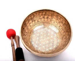 11 Inches Flower Of Life carving Singing Bowl - Best For Meditation - Tibetan - £197.73 GBP