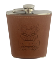 Skull Art Craft Flask with Faux Leather Wrap Stainless Steel 8 Ounces Brown - £21.71 GBP