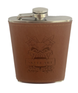 Skull Art Craft Flask with Faux Leather Wrap Stainless Steel 8 Ounces Brown - £21.56 GBP